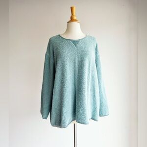 J. JILL Robin’s Egg Terry Cloth Velvet Trim Sweater Large